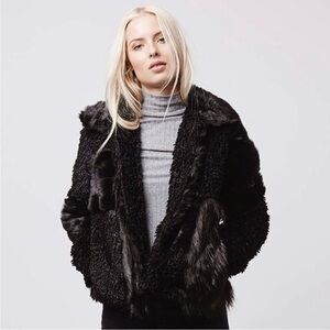 Topshop Black Faux Fur Patchwork Jacket Size XS / 0